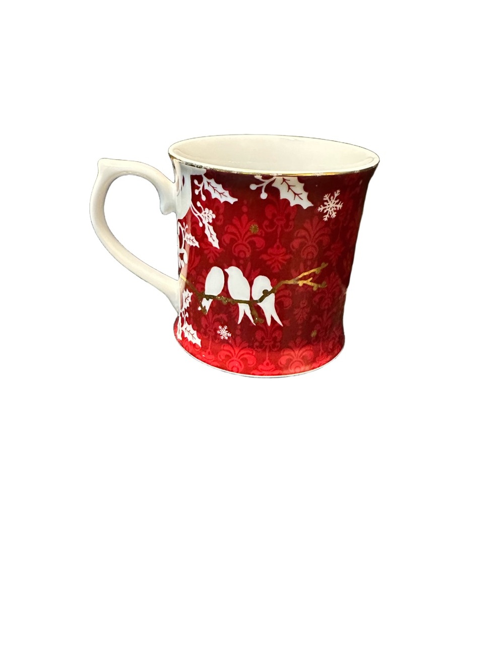 Starbucks Festive Red Ceramic Mug with White Bird Design By Rosanna